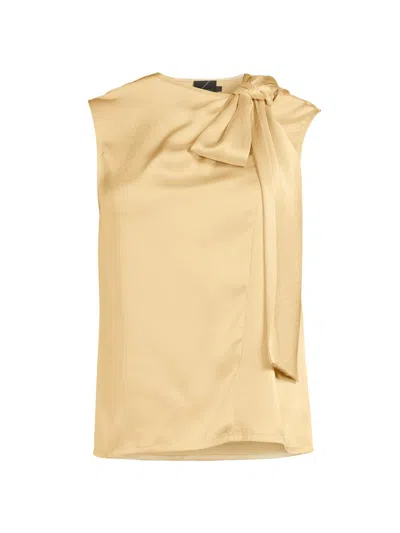 Undra Celeste Women's Everyday Tropics Satin Tieneck Top In Yellow