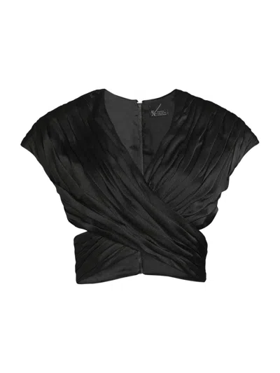 Undra Celeste Women's Satin Ruched Crossover Crop Top In Black