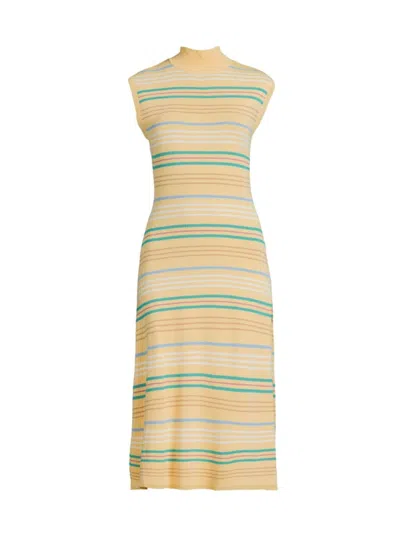 Undra Celeste Women's Striped Pointelle-knit Midi-dress In Linen