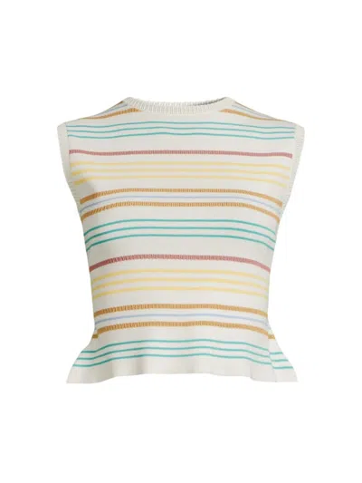 Undra Celeste Women's Striped Pointelle-knit Sleeveless Top In Linen