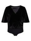 Undress Code Addicted To Love Velvet Wrap-neck Bodysuit In Black