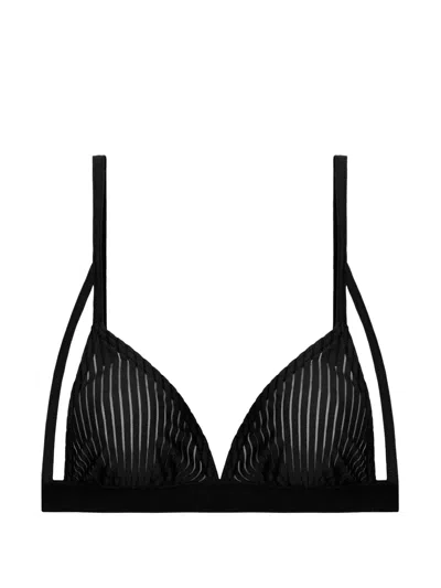 Undress Code Be True Sheer-stripe Bra In Black