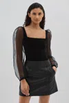Undress Code Black Code Silk-organza And Velvet Bodysuit In Black
