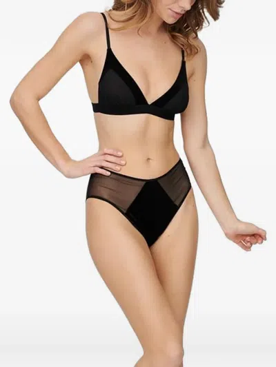 Undress Code Velvet-trimmed Triangle Bra In Black