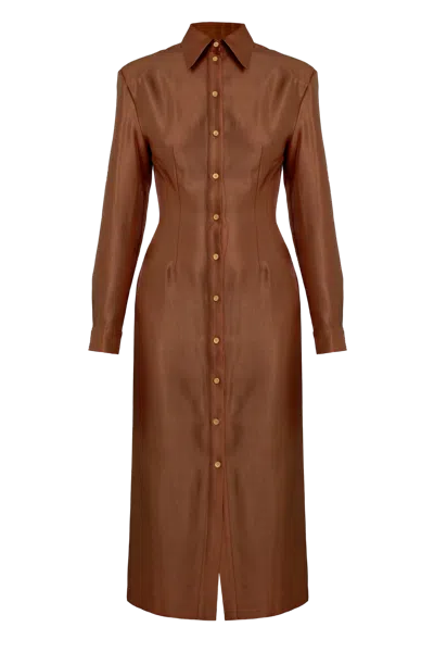 Undress Edith Brown Fitted Midi Shirt Dress