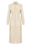 Undress Edith Pastel Fitted Midi Shirt Dress With Golden Buttons In Beige