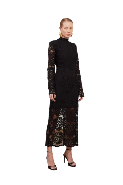 Undress Elena Black Floral Lace Midi Dress With Open Back