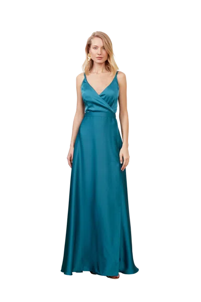 Undress Freya Dark Turquoise Blue Satin Maxi Evening Dress In Green