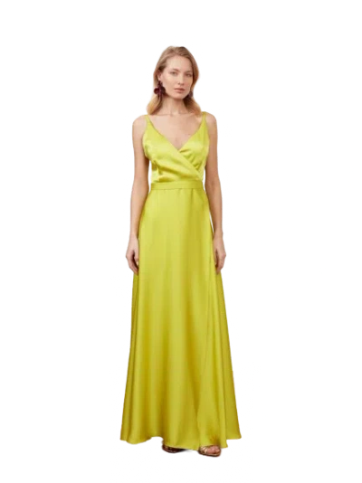 Undress Freya Lime Green Satin Long Evening Gown In Yellow