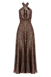 Undress Helida Black Bronze Leopard Print Long Dress With Criss