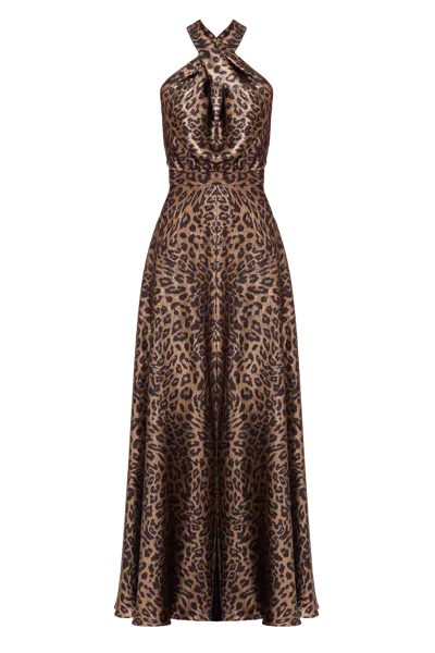 Undress Helida Black Bronze Leopard Print Long Dress With Criss In Brown