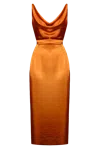Undress Kamea Tawny Brown Satin Draped Front Open Back Midi Dress