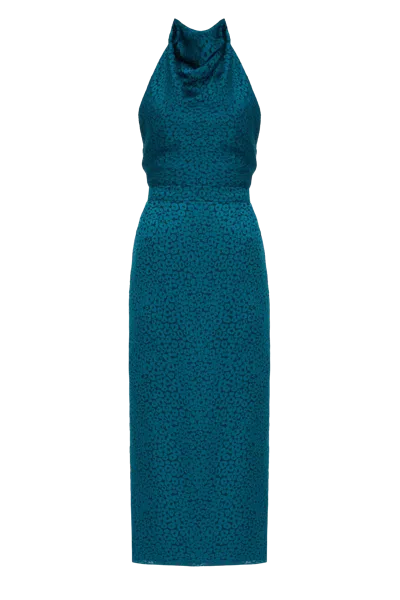 Undress Lara Teal Blue Jacquard Fabric Midi Dress With Cowl Neck In Green