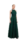UNDRESS MAISSA GREEN FEATHER LONG EVENING GOWN WITH OPEN BACK