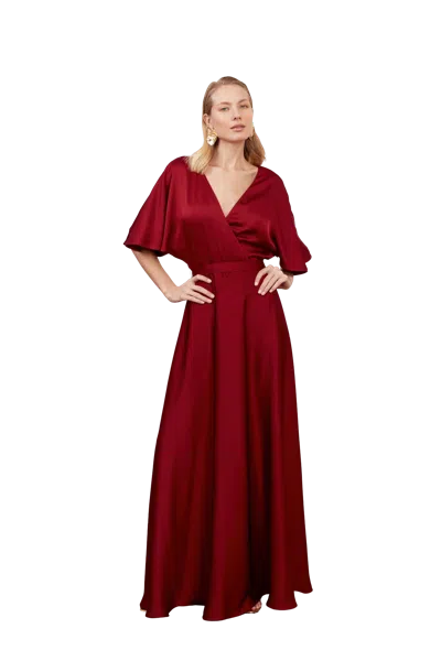 Undress Solene Burgundy Red Satin Maxi Evening Dress