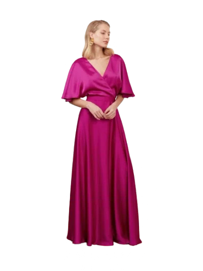 Undress Solene Fuchsia Satin Long Wedding Guest Dress In Pink