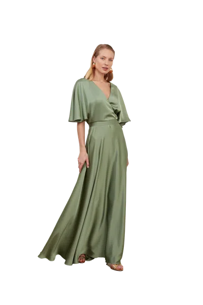 Undress Solene Sage Green Satin Long Wedding Guest Dress