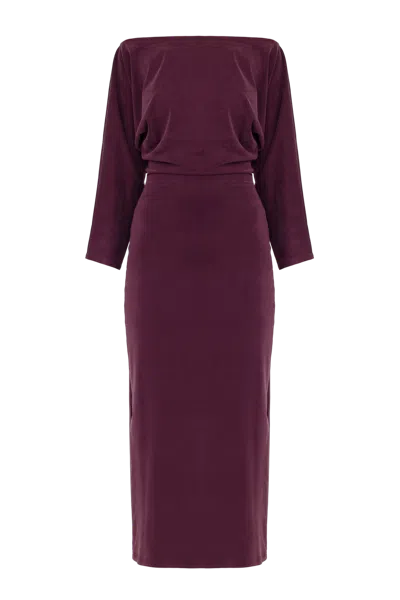 Undress Thea Grape Purple Off-shoulder Midi Dress With Long Sleeves