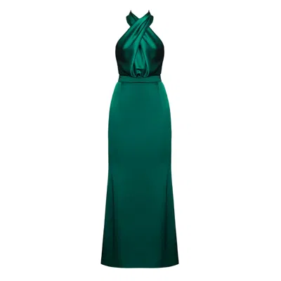 Undress Women's Aliur Green Satin Halter Neck Long Evening Dress