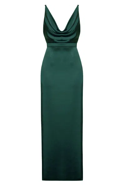 Undress Women's Amila Green Long Evening Dress With Cowl Neck