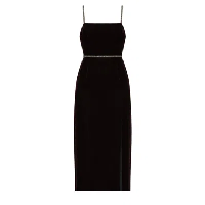 Undress Women's Amya Black Silk Velvet Midi Cocktail Dress