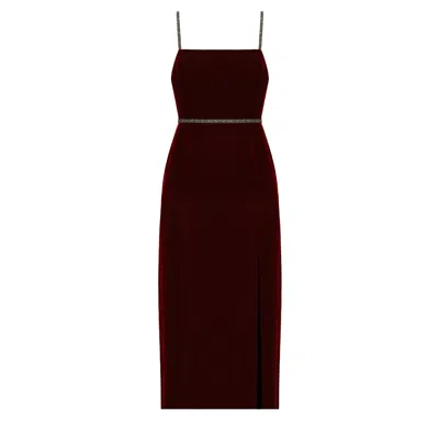 Undress Women's Amya Dark Red Silk Velvet Midi Evening Dress In Burgundy