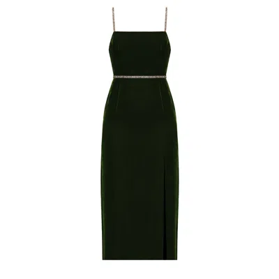 Undress Women's Amya Green Silk Velvet Midi Cocktail Dress