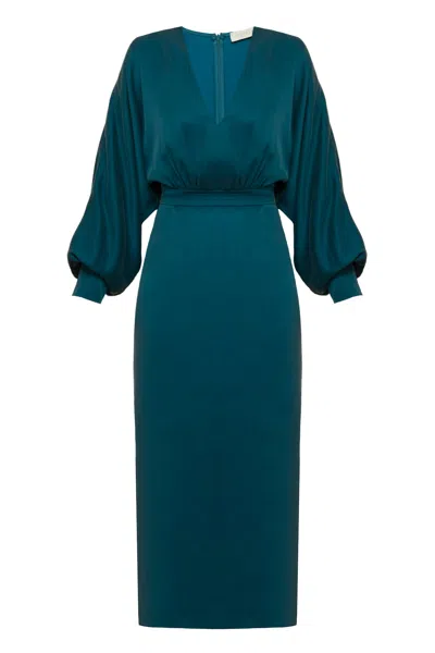 Undress Women's Beca Blue Cupro Dress With Voluminous Sleeves