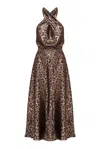 Undress Helida Black Bronze Leopard Print Long Dress With Criss