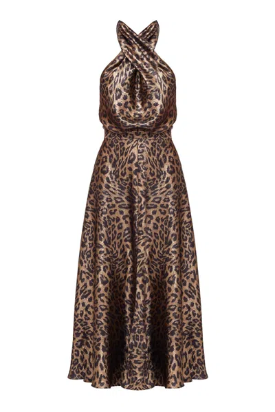 UNDRESS WOMEN'S BLACK / BROWN HEIDI BLACK BRONZE LEOPARD PRINT MIDI DRESS