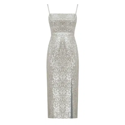 Undress Women's Chloe Silver Sequin Midi Dress With Front Slit