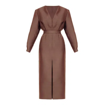 Undress Women's Dema Brown Shoulder Pad Midi Smart Casual Dress
