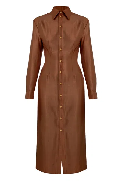 Undress Women's Edith Brown Fitted Midi Shirt Dress