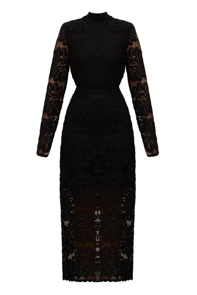 Undress Women's Elena Black Floral Lace Midi Dress With Open Back