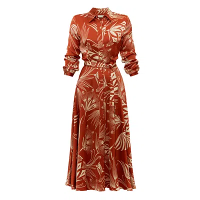 Undress Women's Evan Brown Floral Printed Brown Midi Shirt Dress