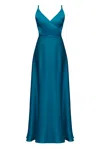 Undress Women's Freya Dark Turquoise Blue Satin Maxi Evening Dress In Blue