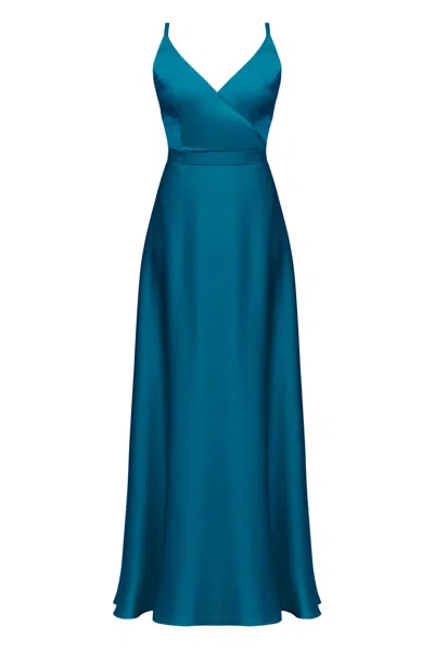 Undress Women's Freya Dark Turquoise Blue Satin Maxi Evening Dress