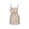 Undress Women's Gold / White Golda Beige Gold Jacquard Fabric Mini Dress With Bow Belt