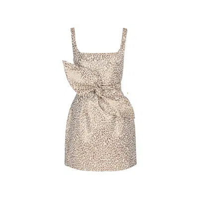 Undress Women's Gold / White Golda Beige Gold Jacquard Fabric Mini Dress With Bow Belt