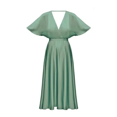 Undress Women's Green Sonya Sage Midi Cocktail Dress With Butterfly Sleeves