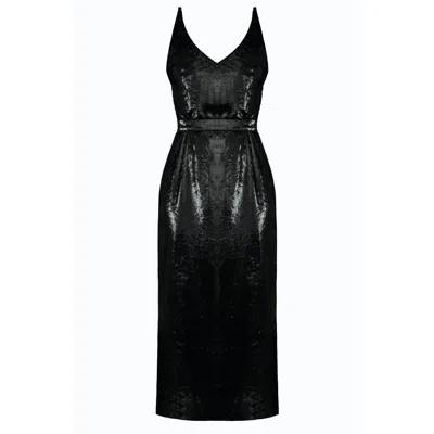 Undress Women's Isla Shiny Black Velvet Midi Dress