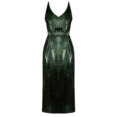 Undress Women's Isla Shiny Dark Green Velvet Midi Dress
