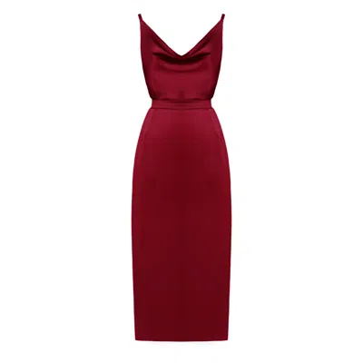 Undress Women's Kamea Red Satin Cocktail Midi Dress With Cowl Neck