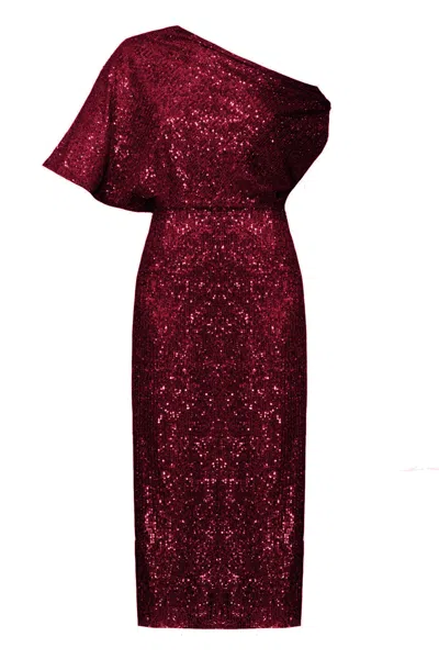 Undress Women's Margo Dark Red Sequin Asymmetric Cocktail Midi Dress