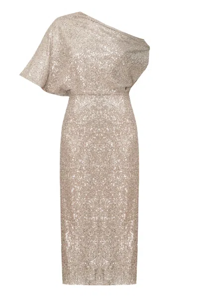 Undress Women's Margo Silver Sequin Asymmetric Evening Midi Dress