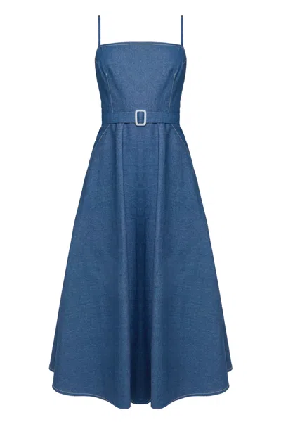 Undress Women's Matissa Blue Denim Midi Dress With Retro Circle Skirt