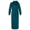Undress Women's Mone Teal Blue Jacquard Fabric Midi Dress With Ribbon On Shoulder