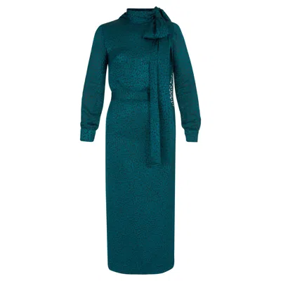 Undress Women's Mone Teal Blue Jacquard Fabric Midi Dress With Ribbon On Shoulder