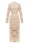 Undress Women's Neutrals Elena Cream Floral Lace Midi Dress With Turtleneck