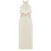 Undress Women's Neutrals Paula X Neckline Beige Satin Evening Midi Dress
